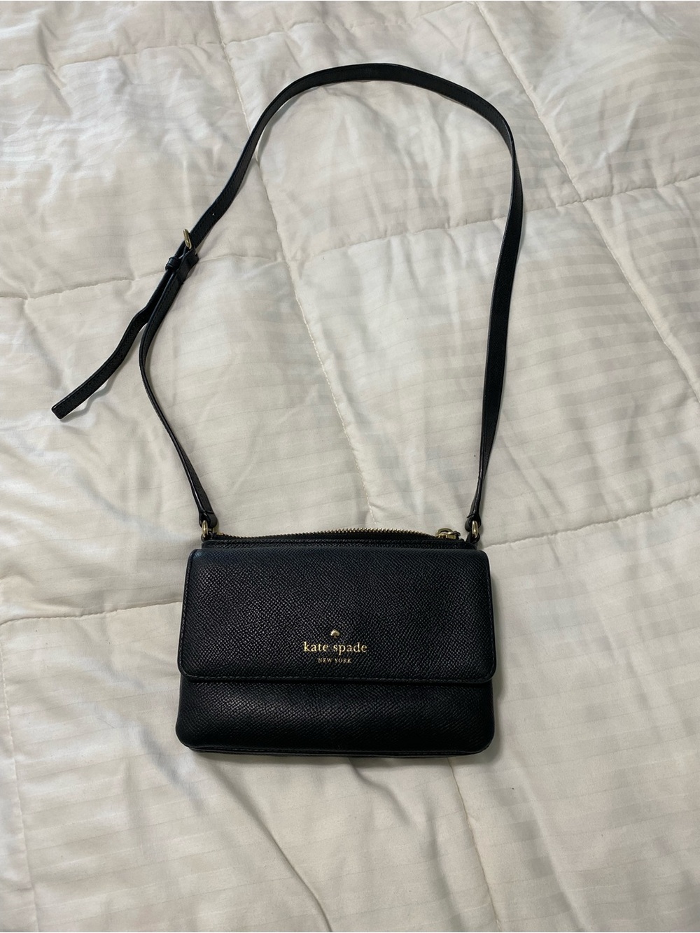 kate spade Black Leather Crossbody with Gold Logo
